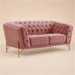 Pemberly Row Velvet Loveseat with Diamond Tufted Back in Salmon Pink