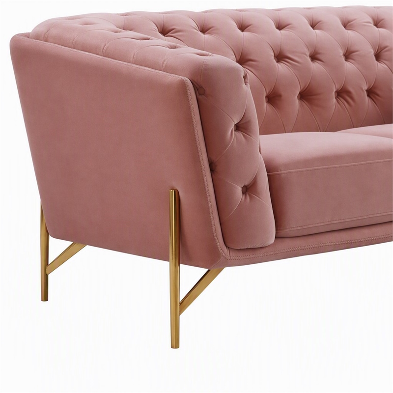 Pemberly Row Velvet Loveseat with Diamond Tufted Back in Salmon Pink