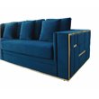 Pemberly Row Velvet Sofa with Stainless Steel Accents in Blue and Gold