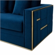 Pemberly Row Velvet Sofa with Stainless Steel Accents in Blue and Gold