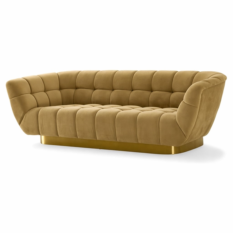 Pemberly Row Blind Biscuit Tufted Fabric Sofa in Mustard Yellow and Gold