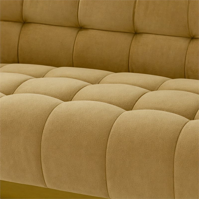 Pemberly Row Blind Biscuit Tufted Fabric Sofa in Mustard Yellow and Gold