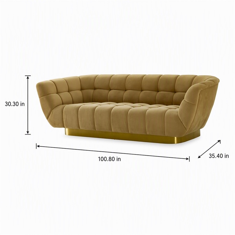 Pemberly Row Blind Biscuit Tufted Fabric Sofa in Mustard Yellow and Gold