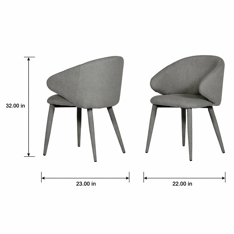 Pemberly Row Modern Fabric and Metal Dining Chairs in Gray (Set of 2)
