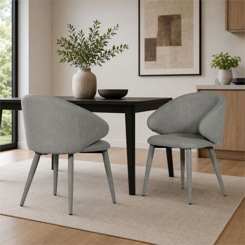 Pemberly Row Modern Fabric and Metal Dining Chairs in Gray (Set of 2)