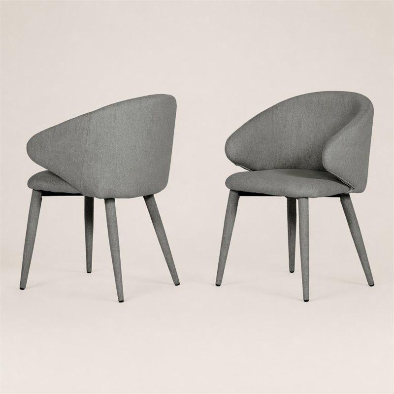 Pemberly Row Modern Fabric and Metal Dining Chairs in Gray (Set of 2)
