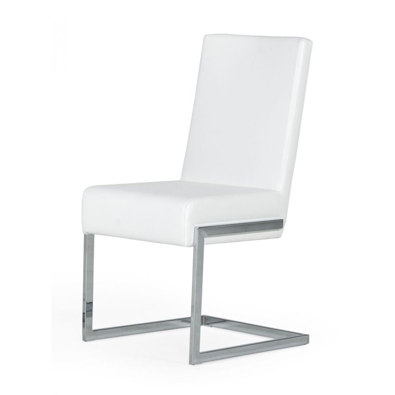 Pemberly Row Modern Faux Leather Dining Chairs in White (Set of 2)
