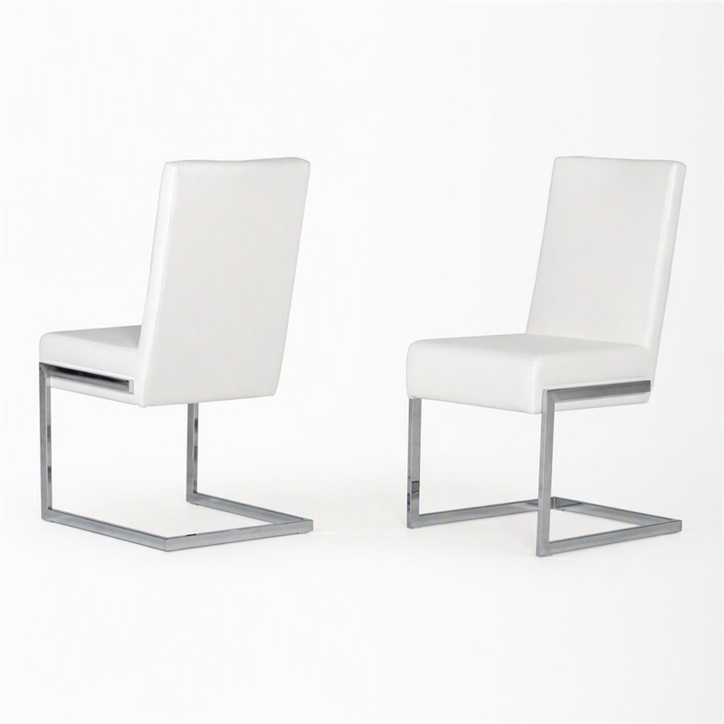 Pemberly Row Modern Faux Leather Dining Chairs in White (Set of 2)