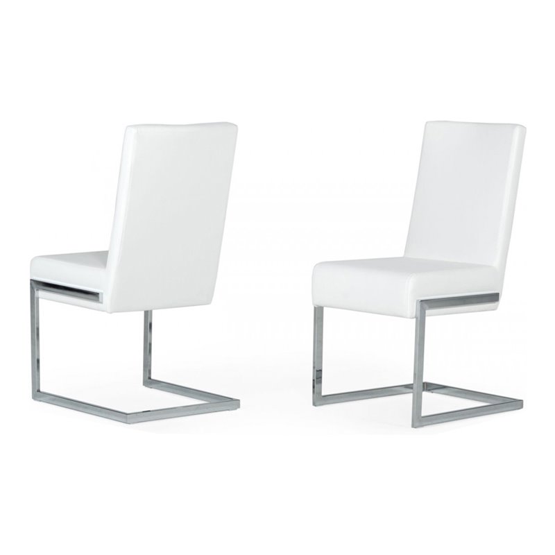 Pemberly Row Modern Faux Leather Dining Chairs in White (Set of 2)