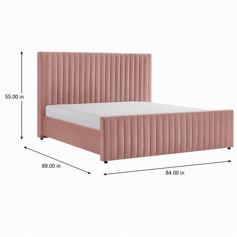 Pemberly Row Velvet Upholstered Channel Tufted Eastern King Bed in Mauve