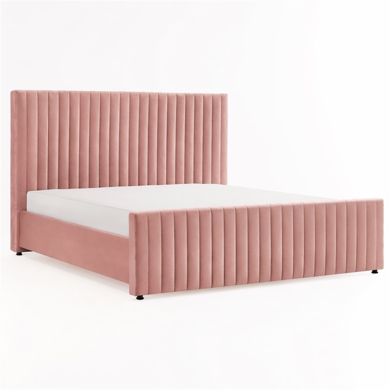 Pemberly Row Velvet Upholstered Channel Tufted Eastern King Bed in Mauve