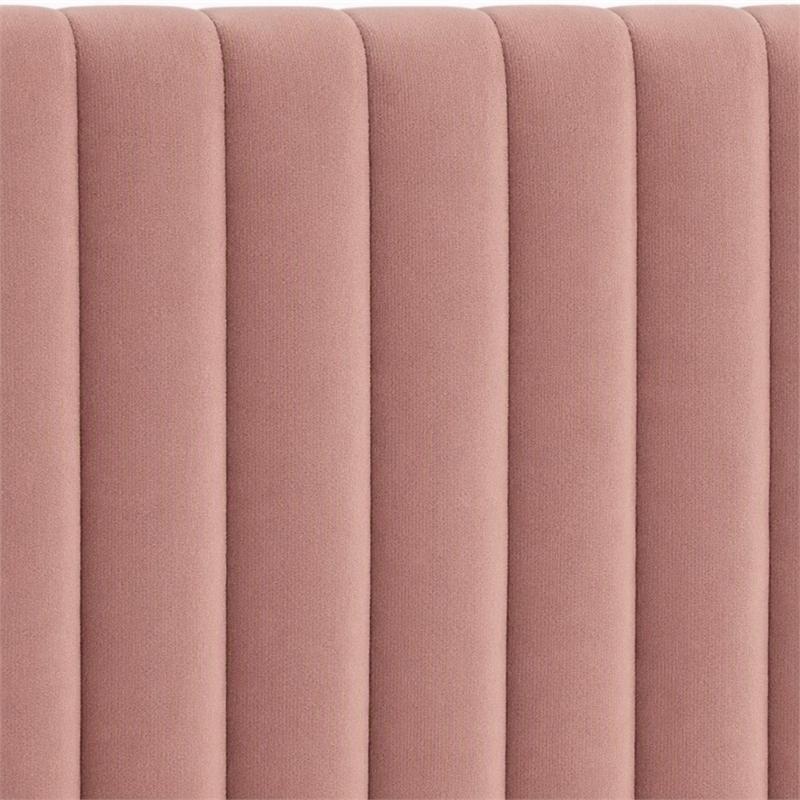 Pemberly Row Velvet Upholstered Channel Tufted Eastern King Bed in Mauve
