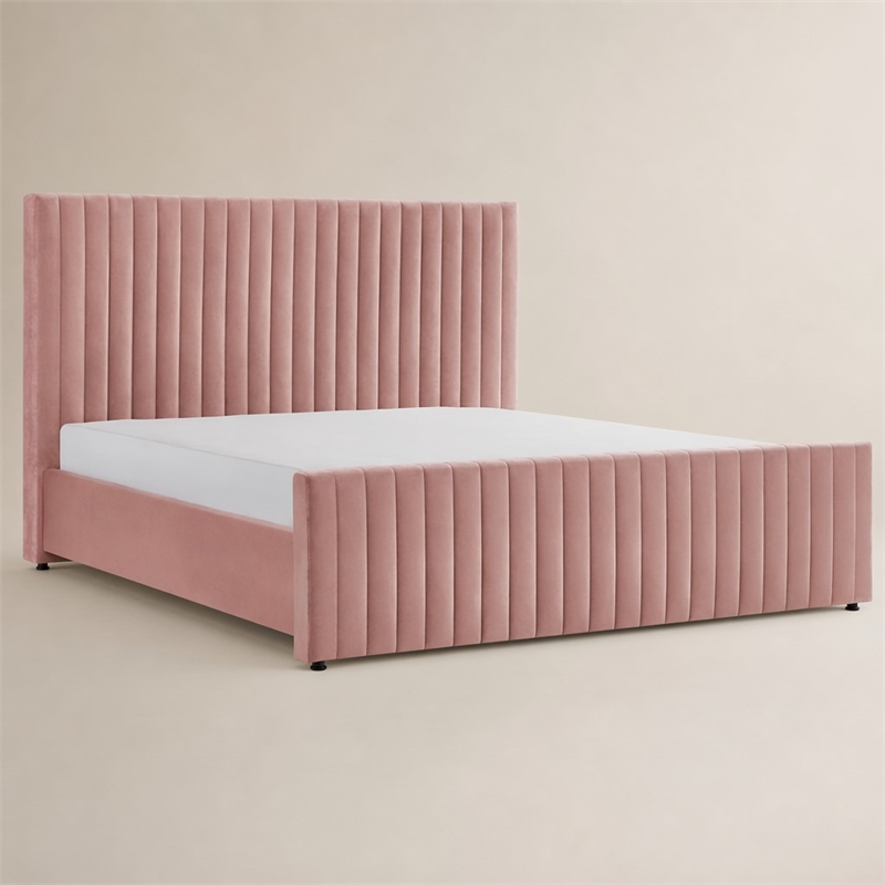 Pemberly Row Velvet Upholstered Channel Tufted Eastern King Bed in Mauve