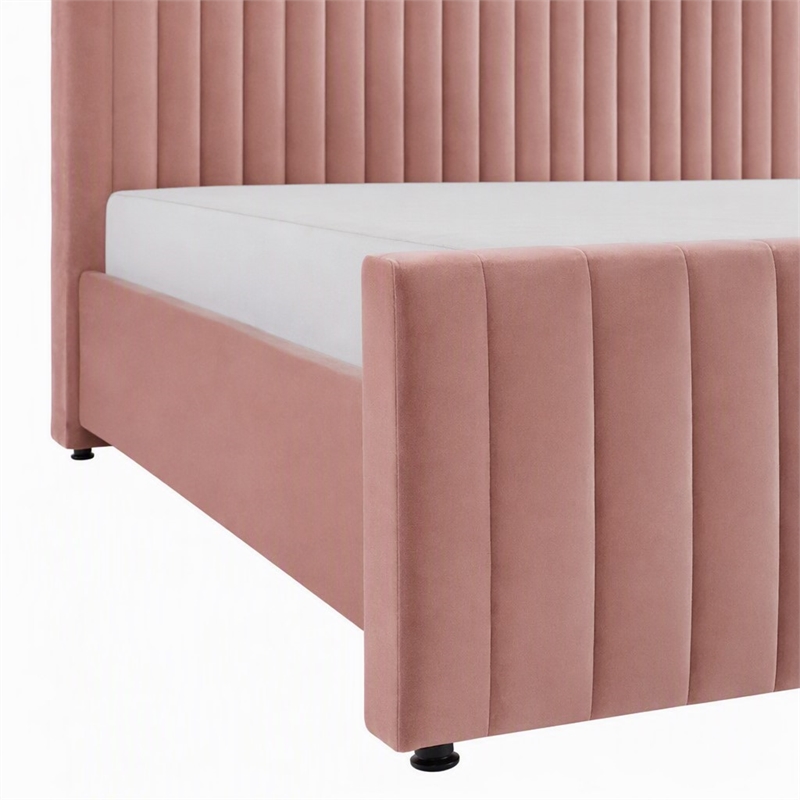 Pemberly Row Velvet Upholstered Channel Tufted Eastern King Bed in Mauve