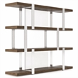 Pemberly Row Modern 4-Shelves Bookshelf in Walnut Veneer and Glass