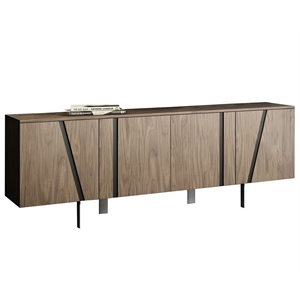 Pemberly Row Modern Stainless Steel and Wood Veneer Buffet in Walnut and Black