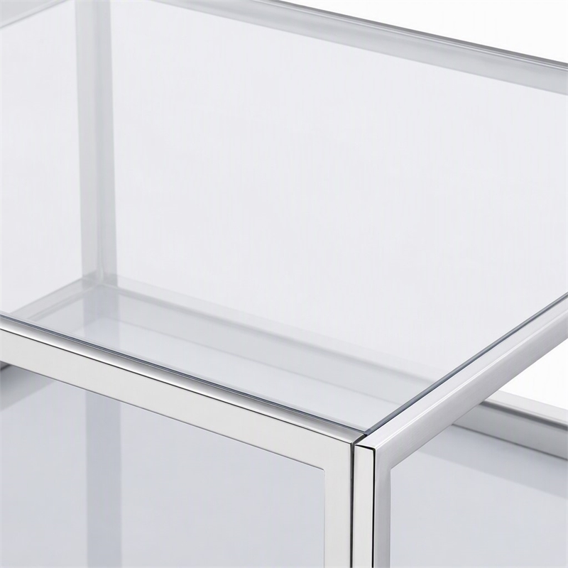 Pemberly Row Modern Glass and Stainless Steel Coffee Table in Silver and Clear