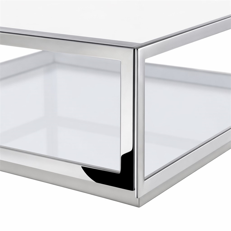 Pemberly Row Modern Glass and Stainless Steel Coffee Table in Silver and Clear
