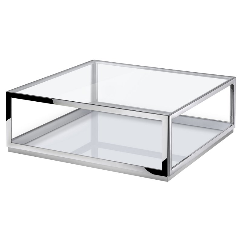 Pemberly Row Modern Glass and Stainless Steel Coffee Table in Silver and Clear