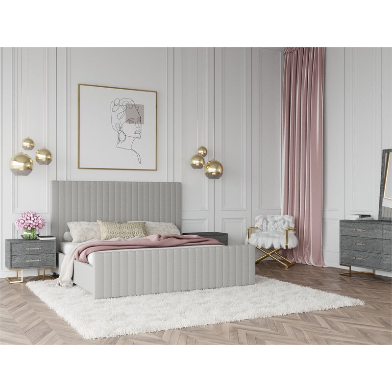 Pemberly Row Modern Velvet Upholstered Eastern King Bed in Gray