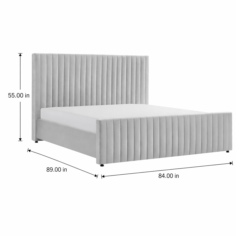 Pemberly Row Modern Velvet Upholstered Eastern King Bed in Gray