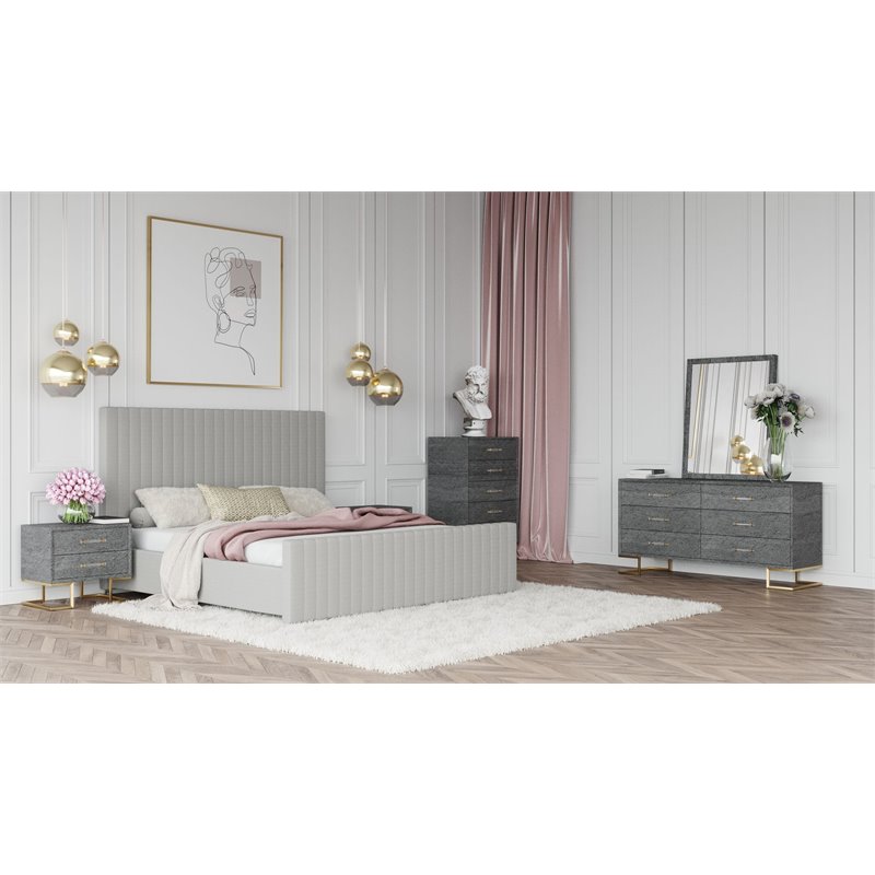 Pemberly Row Modern Velvet Upholstered Eastern King Bed in Gray