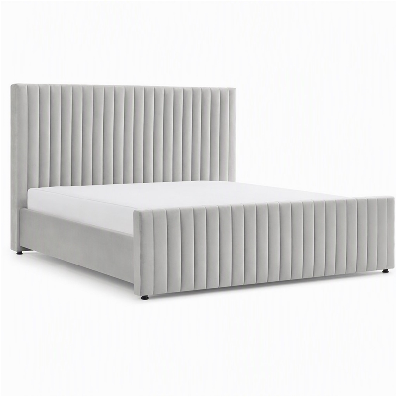 Pemberly Row Modern Velvet Upholstered Eastern King Bed in Gray