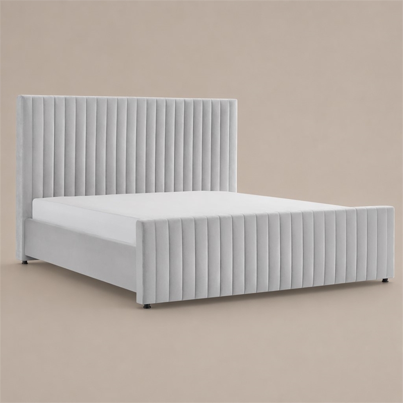 Pemberly Row Modern Velvet Upholstered Eastern King Bed in Gray