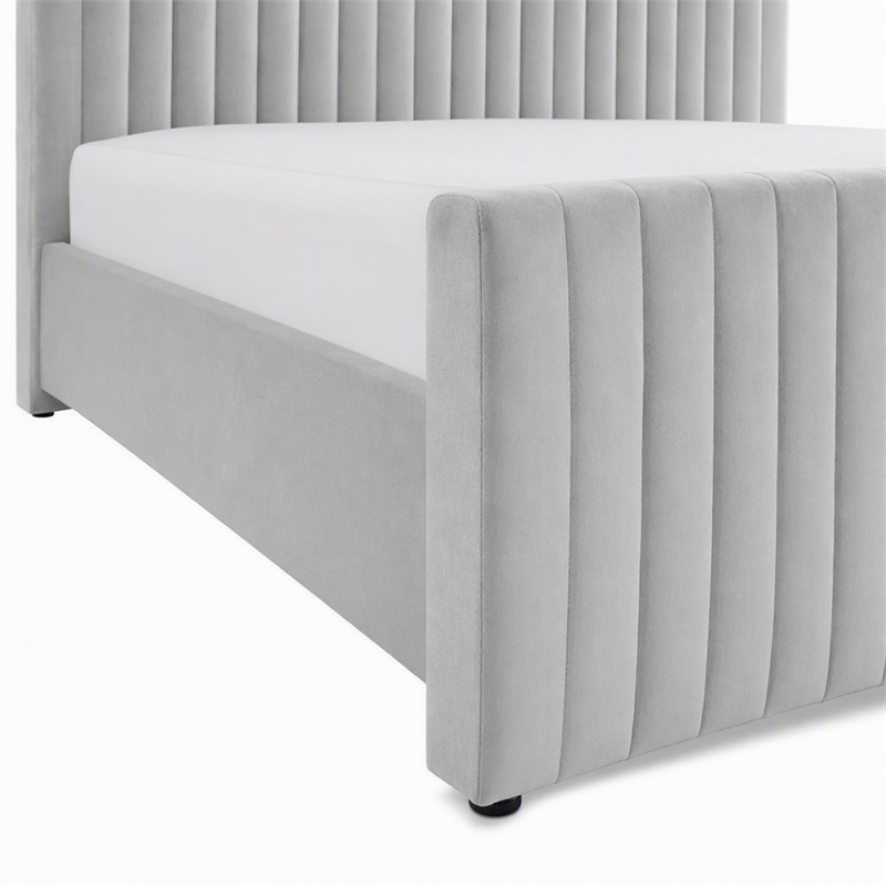 Pemberly Row Modern Velvet Upholstered Eastern King Bed in Gray