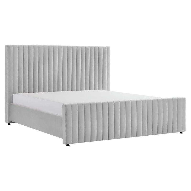 Pemberly Row Modern Velvet Upholstered Eastern King Bed in Gray