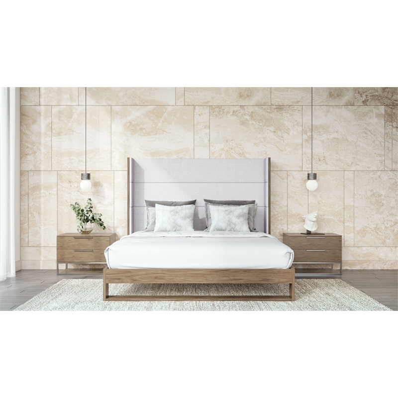 Pemberly Row Modern Fabric Upholstered Eastern King Bed in Walnut & Gray