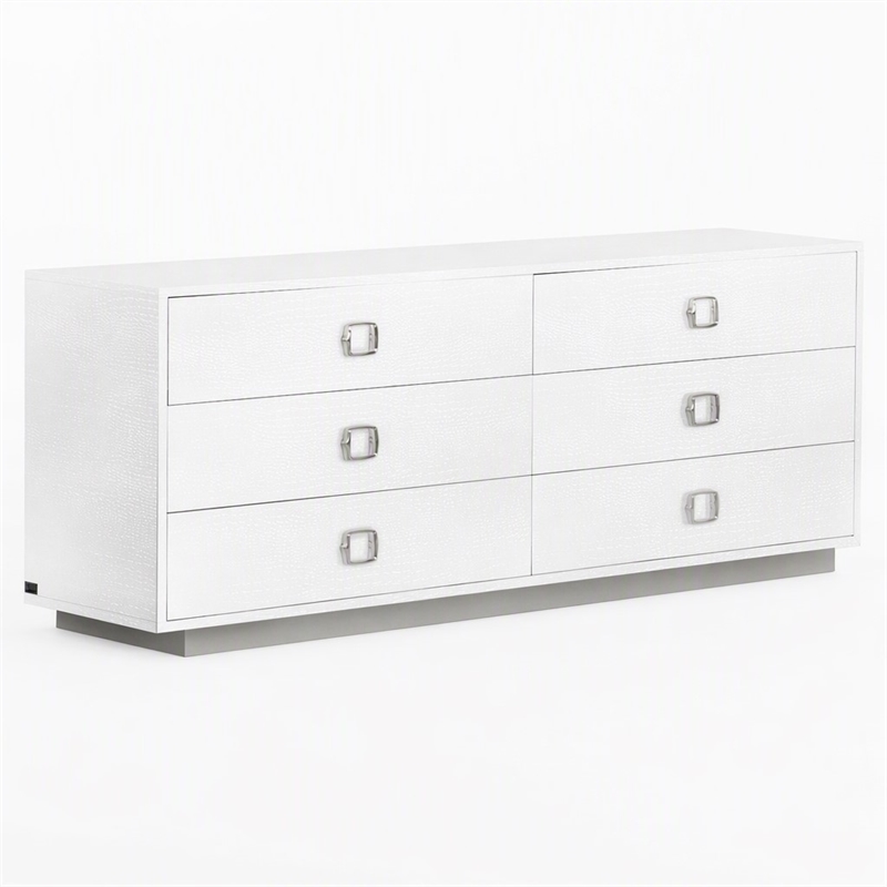 Pemberly Row 6-Drawer MDF Wood Dresser in White High Gloss