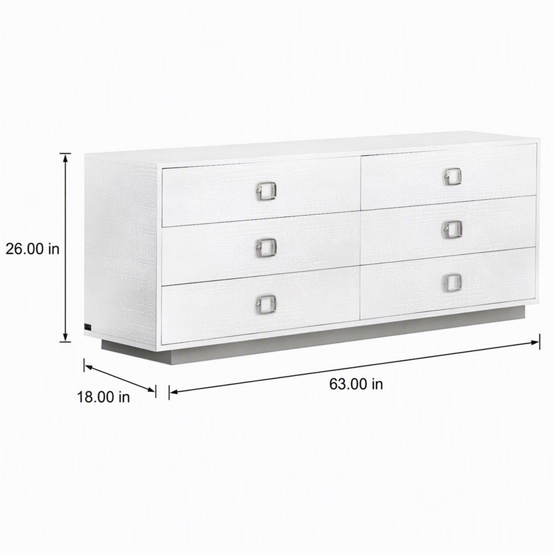 Pemberly Row 6-Drawer MDF Wood Dresser in White High Gloss