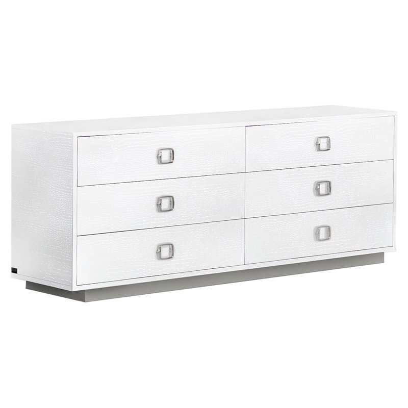 Pemberly Row 6-Drawer MDF Wood Dresser in White High Gloss