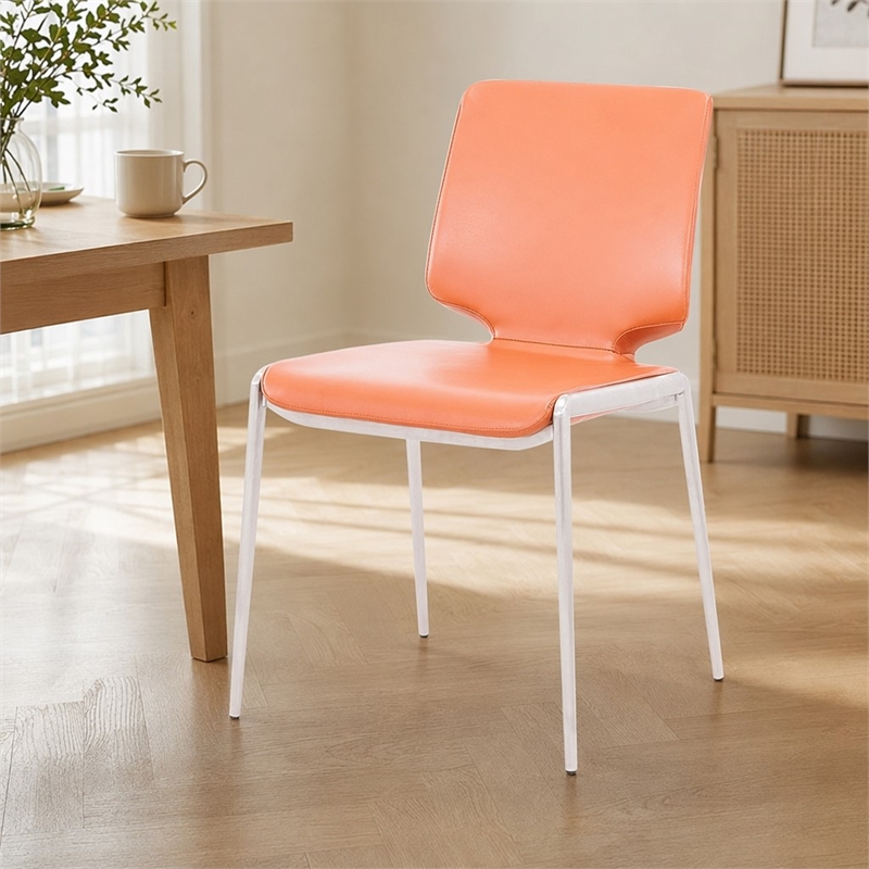 Pemberly Row Faux Leather Dining Chair in Brown (Set of 2)