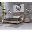 Pemberly Row Eastern King Bed in Brown Oak with Stainless Steel Legs