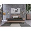 Pemberly Row Eastern King Bed in Brown Oak with Stainless Steel Legs