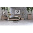 Pemberly Row Eastern King Bed in Brown Oak with Stainless Steel Legs