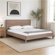 Pemberly Row Eastern King Bed in Brown Oak with Stainless Steel Legs