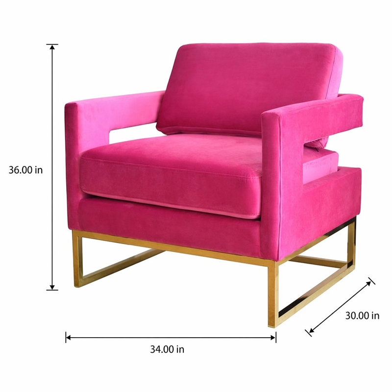 Pemberly Row Edna Upholstered Velvet Accent Chair in Pink and Gold