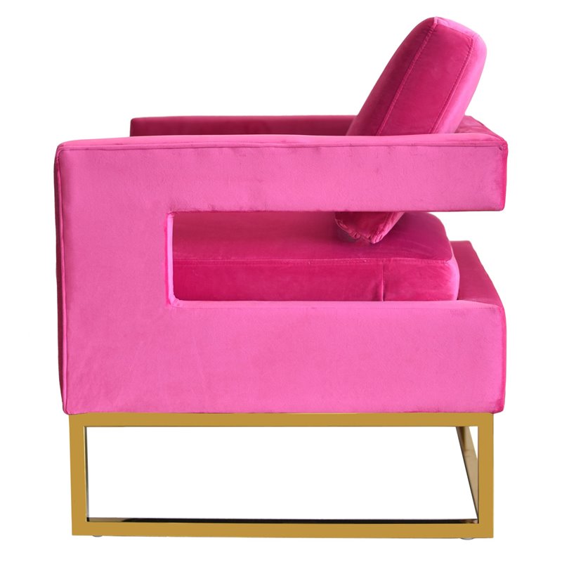 Pemberly Row Edna Upholstered Velvet Accent Chair in Pink and Gold