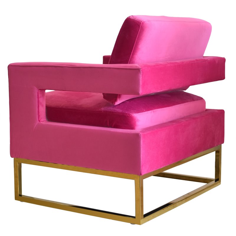 Pemberly Row Edna Upholstered Velvet Accent Chair in Pink and Gold