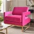 Pemberly Row Edna Upholstered Velvet Accent Chair in Pink and Gold