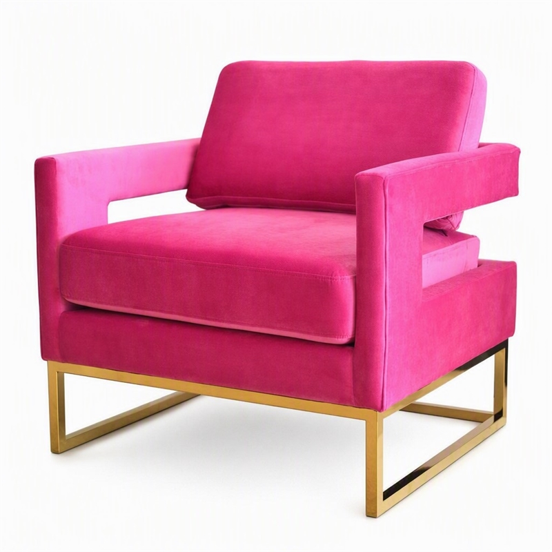Pemberly Row Edna Upholstered Velvet Accent Chair in Pink and Gold