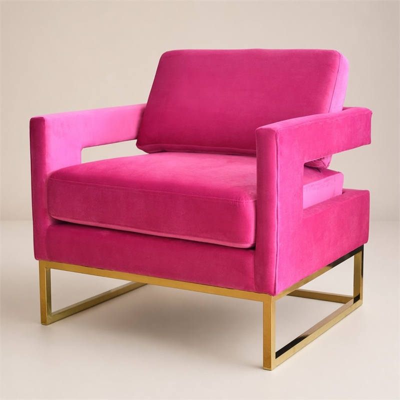 Pemberly Row Edna Upholstered Velvet Accent Chair in Pink and Gold