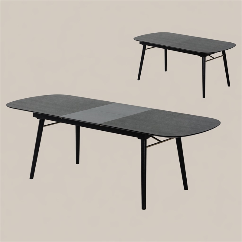 Pemberly Row Addax Solid Wood Extendable Dining Table in Black