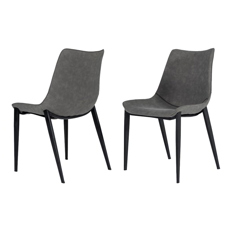 Pemberly Row Eco-Leather and Metal Dining Chairs in Gray (Set of 2)