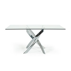 Pemberly Row Rectangular Metal & Glass Dining Table in Silver/Clear
