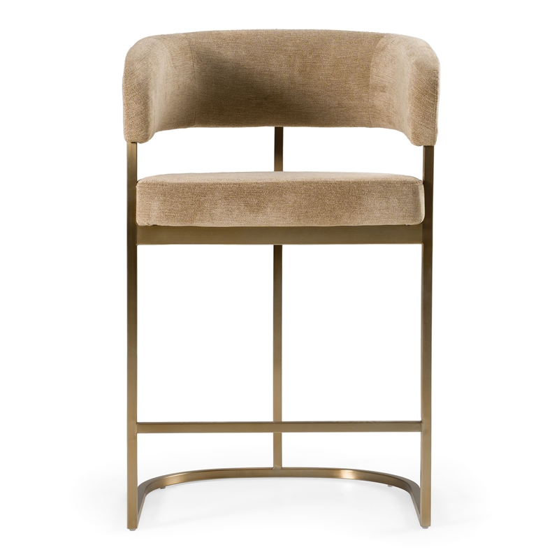Pemberly Row Modern Brown Fabric and Antique Brass Counter Chair