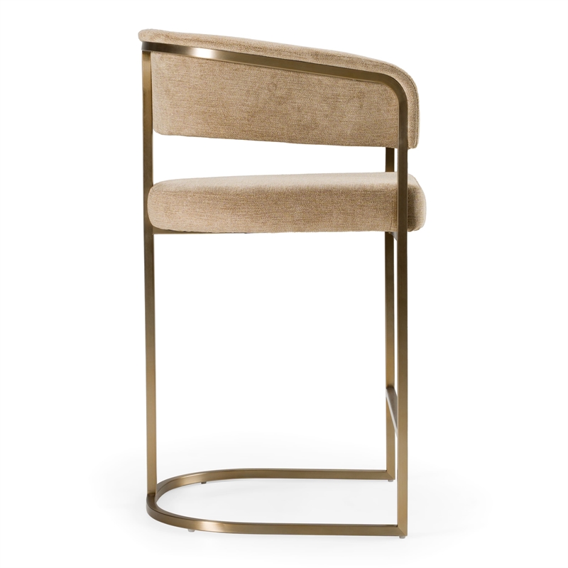 Pemberly Row Modern Brown Fabric and Antique Brass Counter Chair
